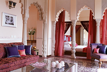 Bedroom suite, Usha Kiran Palace Hotel, Gwalior, Madhya Pradesh state, India, Asia