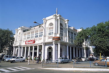 The well known Nirula's Restaurant, housed in an example of late Raj architecture, Connaught Place, New Delhi, Delhi, India, Asia