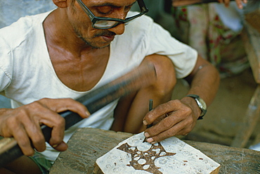 Carving block print for block printing, India, Asia