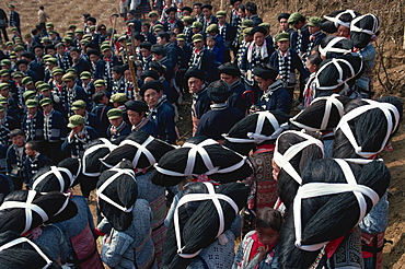 Long haired Miao waiting for Lushong Festival to begin, East Guizhou, Guizhou, China, Asia