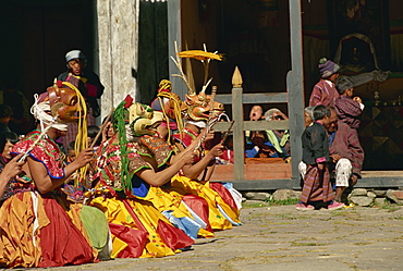 Festival dancers, Bumthang, Bhutan, Asia