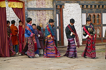 Girl singers at festival, Bumthang, Bhutan, Asia