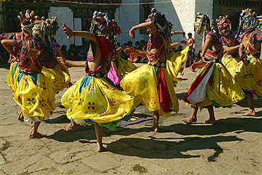 Festival dancers, Bumthang, Bhutan, Asia