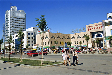 Street scene in the new wealthy town of Kuytun in Xinjiang, China, Asia