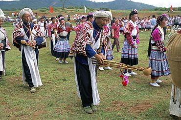 Lusheng pipes, Big Flower Miao people, Anning, Yunnan, China, Asia