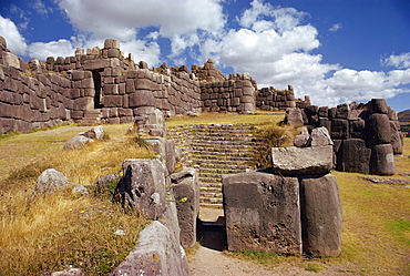 The walls and Inca fortress site at Sacsahuaman, Cuzco, Peru, South America