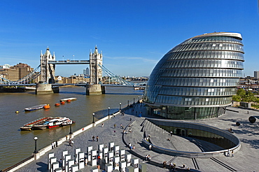 City Hall and Tower Bridge, London, England, United Kingdom, Europe