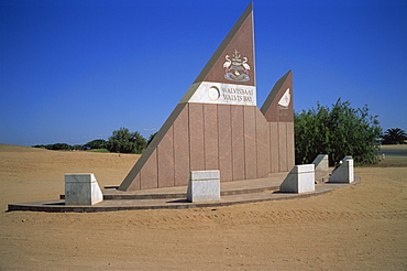 Boundary and welcome sign, Walvis Bay, Namibia, Africa