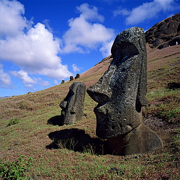 Rano Raraku, volcanic crater from which numerous moai (statues) were carved, Rapa Nui National Park, UNESCO World Heritage Site, Easter Island, Chile, Pacific, South America