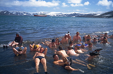 Hot tub bathing in volcanic fumaroles, Deception Island, Antarctica, Polar Regions