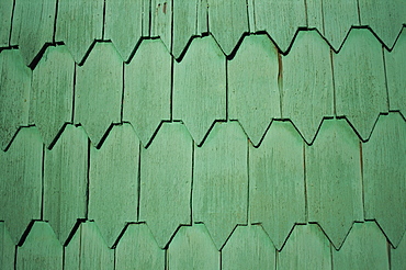 Close-up of tejuelas (house shingles), Chiloe, Chile, South America