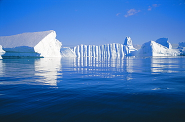 Icebergs exhibiting fluting and honeycomb textures, Antarctica