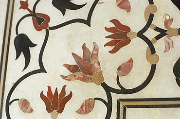 Detail of inlay work, Taj Mahal, UNESCO World Heritage Site, Agra, India, Asia