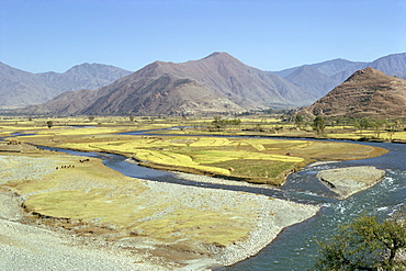 Landscape of the Swat River valley in Pakistan, Asia