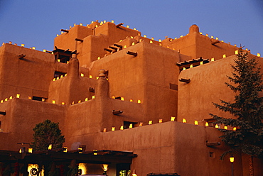 Farolitos at Loretto during the Christmas season, at Santa Fe, New Mexico, United States of America, North America