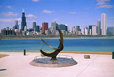 City skyline and Lake Michigan from the Adler Planetarium, Chicago, Illinois, United States of America (U.S.A.), North America