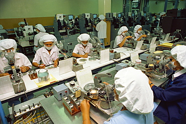 Women working on a production line in the computer industry in Bangkok, Thailand, Southeast Asia, Asia