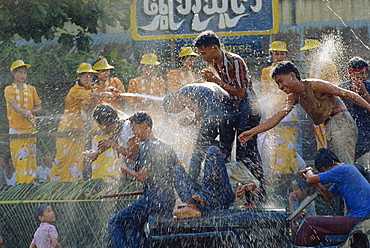 Water fight during the Water Festival, Mandalay, Myanmar (Burma), Asia