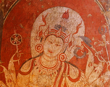 Detail of mural or fresco, Kubiaukgyi (Gubyaukgyi) Buddhist temple, Bagan (Pagan), Myanmar (Burma), Asia