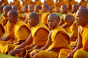 Crowd of monks, Thailand, Southeast Asia, Asia