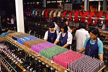 Women working in a silk mill at Korat, Thailand, Southeast Asia, Asia