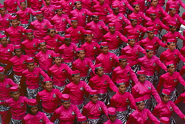 Overhead view of men marching in National Day Parade, Kuala Lumpur, Malaysia, Southeast Asia, Asia