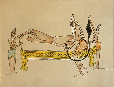 Panchakarma, the Ayurvedic enema treatment. Indian contemporary drawing, Mysore, India, Asia