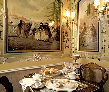 Dessert served at the famous Caffe Quadri Restaurant in Venice, Veneto, Italy, Europe