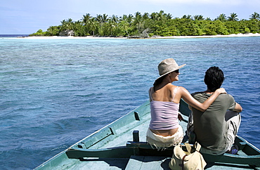 Couple on a boat, Maldives, Indian Ocean, Asia