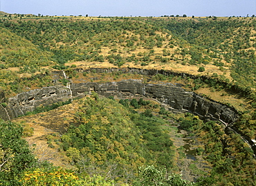 View of Ajanta Caves, UNESCO World Heritage Site, Maharashtra, India, Asia