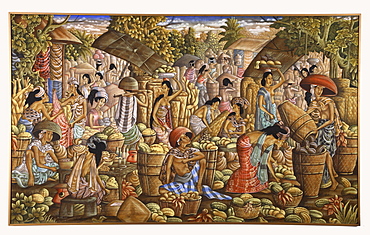 Balinese painting showing a market scene, Ubud school, Bali, Indonesia, Southeast Asia, Asia