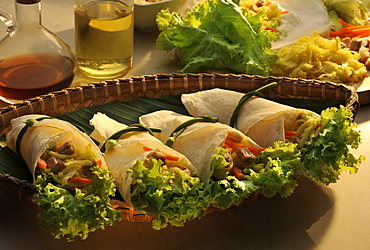 Close-up of spring rolls