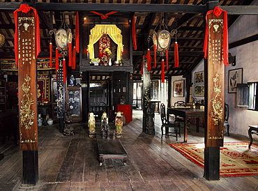 Upper floor with altars in the 18th century Phung Hung House, one of the oldest houses of Chinese traders in Hoi An, Vietnam, Indochina, Southeast Asia, Asia