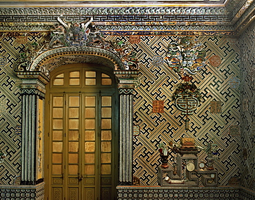 Wall in the main room of the tomb of Emperor Kai Dinh, Royal Mausoleums, Hue, Vietnam, Indochina, Southeast Asia, Asia