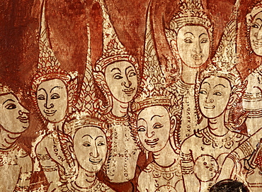 Celestial deities, detail of murals dating from the Ayutthaya period, Wat Chompoowek (Wat Chomphuwek), Nonthaburi, Thailand, Southeast Asia, Asia