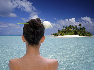 Woman at the atoll of Rhiveli, Maldives, Indian Ocean, Asia