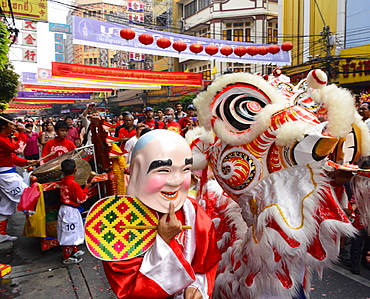 Lion dance, Chinatown, Bangkok, Thailand, Southeast Asia, Asia