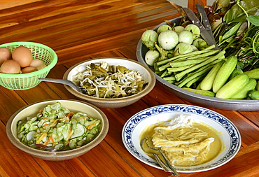 Kanom Jeen, a typical southern fresh noodle preparation, Ko Samui, Thailand, Southeast Asia, Asia