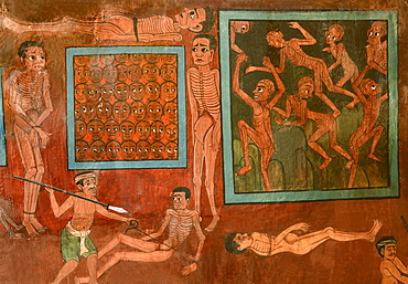 Detail of murals with scenes of hell dating from the late Rattanakosin period, Wat Saket, Bangkok, Thailand, Southeast Asia, Asia 