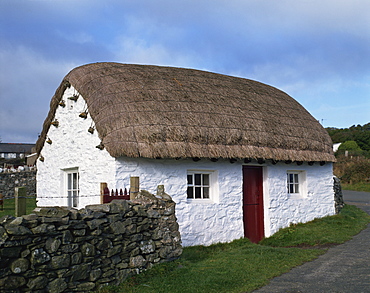 Thatched stone building housing the Cregneash Village Folk Museum on the Isle of Man, England, United Kingdom, Europe