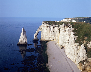 White chalk cliffs, Etretat, Cote d'Albatre, Normandy, France, Europe