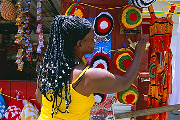 Rasta (Rastafarian) hats on display, Tobago, Trinidad and Tobago, West Indies, Caribbean, Central America