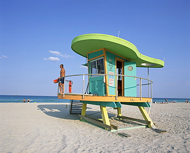 Art deco style lifeguard hut, South Beach, Miami Beach, Miami, Florida, United States of America, North America