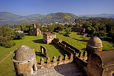 View over Gonder and the Royal Enclosure from the top of Fasiladas' Palace, Gonder, Gonder region, Ethiopia, Africa