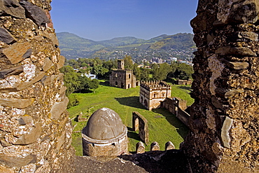 View over Gonder and the Royal Enclosure from the top of Fasiladas' Palace, Gonder, Gonder region, Ethiopia, Africa