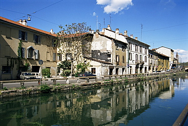 Canal at Porta Ticinese, Naviglio Grande, Milan, Lombardy, Italy, Europe