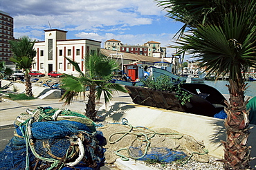 Fishing boats in harbour and fish market, Benicarlo, Valencia region, Spain, Europe