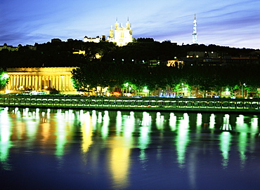 Basilique Notre Dame de Fourviere, Tour Mettalique, River Saone, Lyon, Rhone, France, Europe