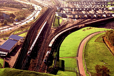 Trains leaving and entering the Channel Tunnel, Folkestone, Kent