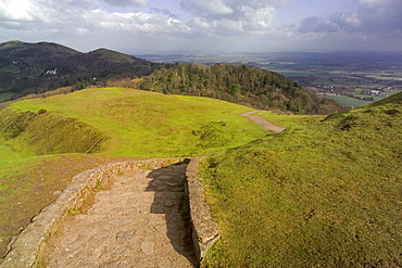 View from Hereford Beacon known as British Camp, site of ancient earthwork, Malvern Hills, Worcestershire, Midlands, England, United Kingdom, Europe